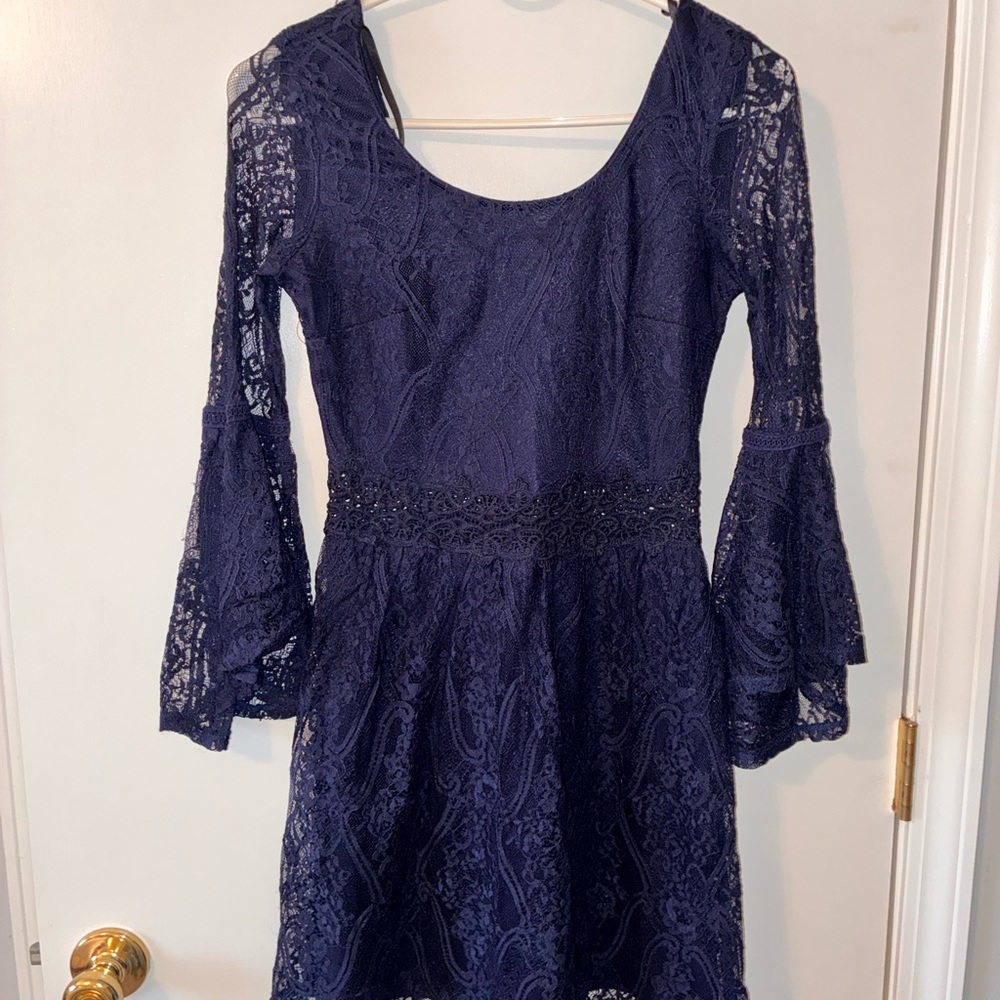 BCX Navy Long Sleeve Lace Dress